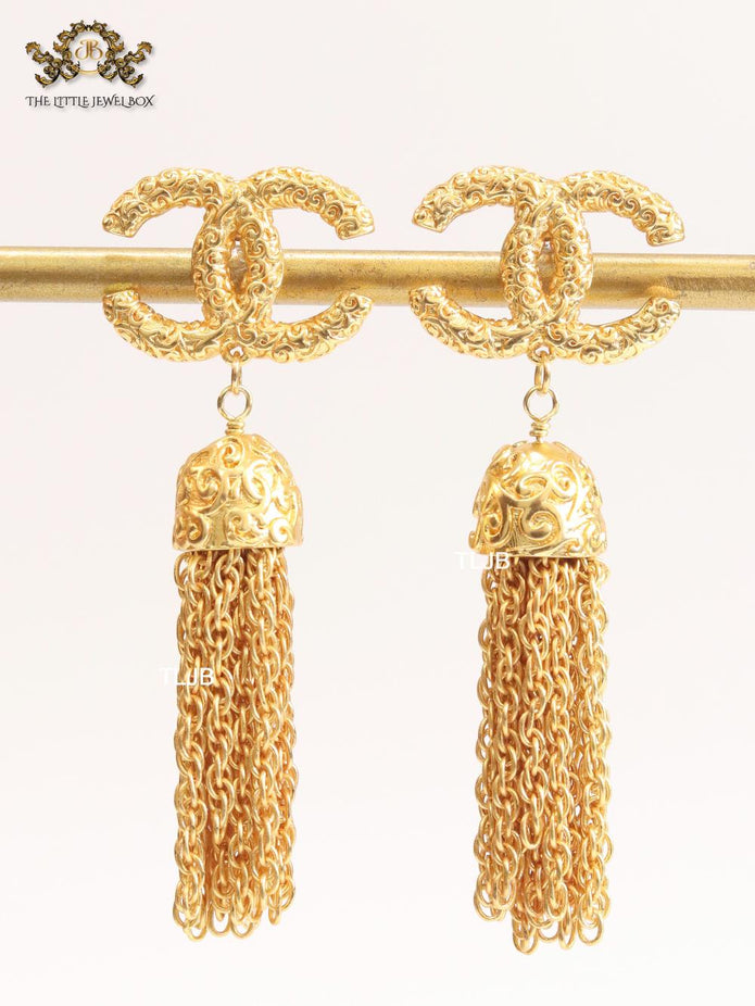 Double C gold tassel danglers