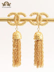 Double C gold tassel danglers