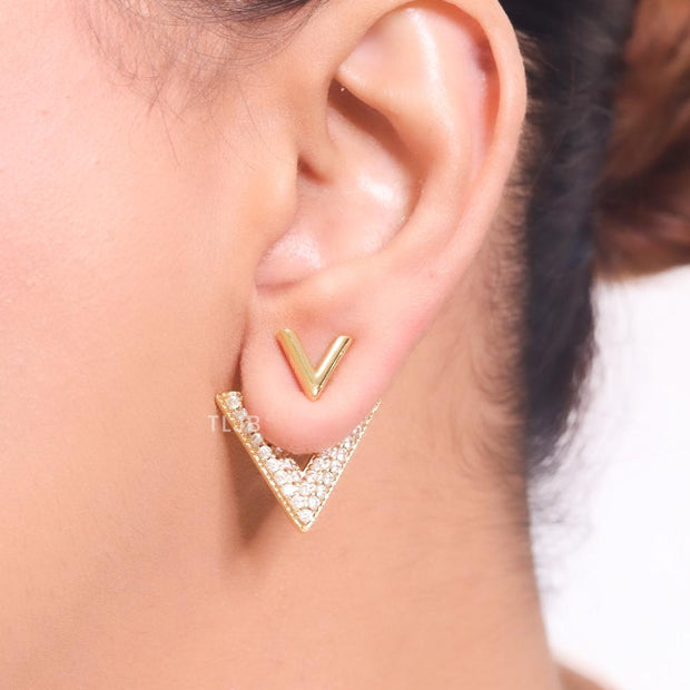 Open V Cz and gold open studs