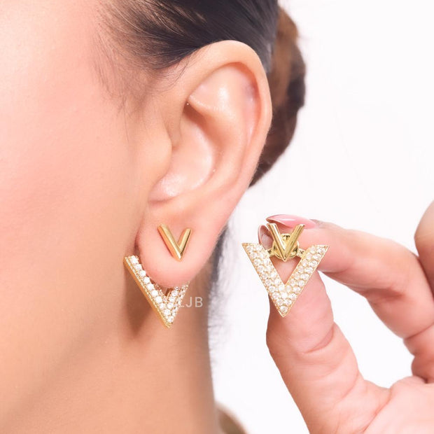 Open V Cz and gold open studs