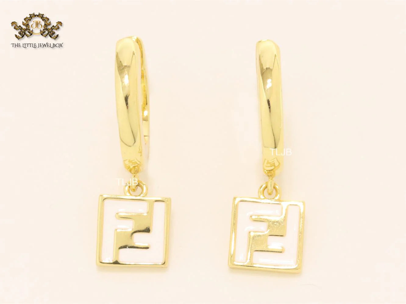 Double F white enamel and gold hoops