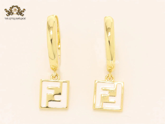 Double F white enamel and gold hoops
