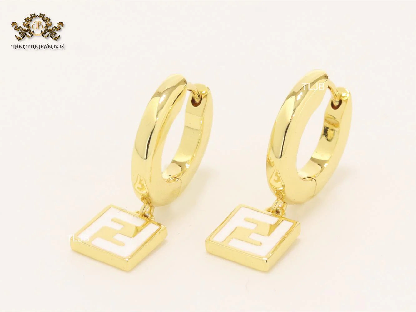 Double F white enamel and gold hoops