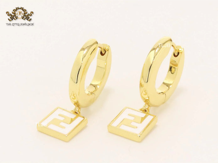 Double F white enamel and gold hoops