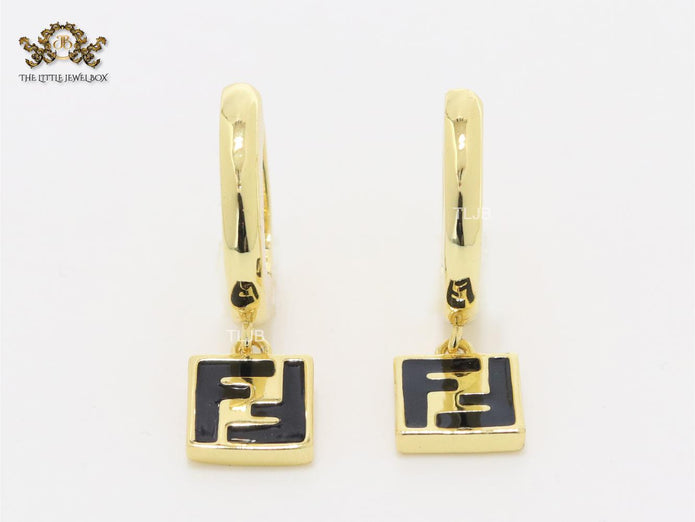 Double F black enamel and gold hoops