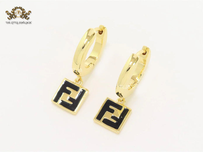 Double F black enamel and gold hoops