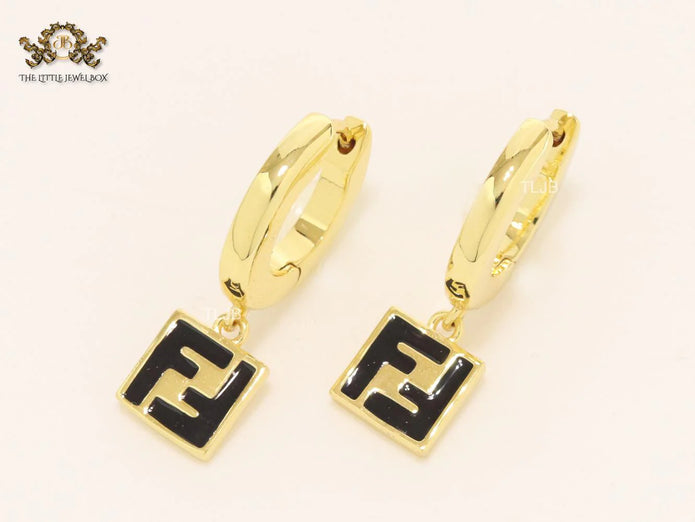Double F black enamel and gold hoops