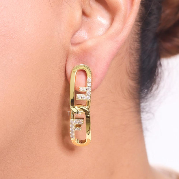 Double F cz and gold earrings