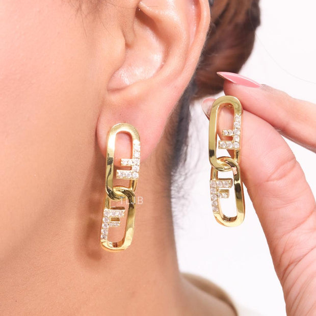 Double F cz and gold earrings