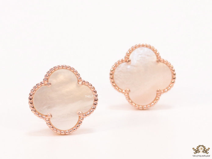 MOP clover stud earrings in rose gold plating