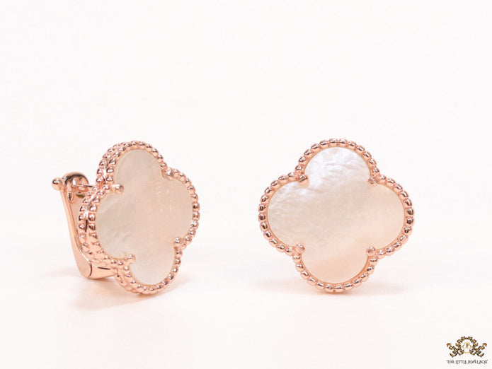 MOP clover stud earrings in rose gold plating