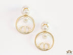 Pearl bomber earrings with golden alphabet ring drop