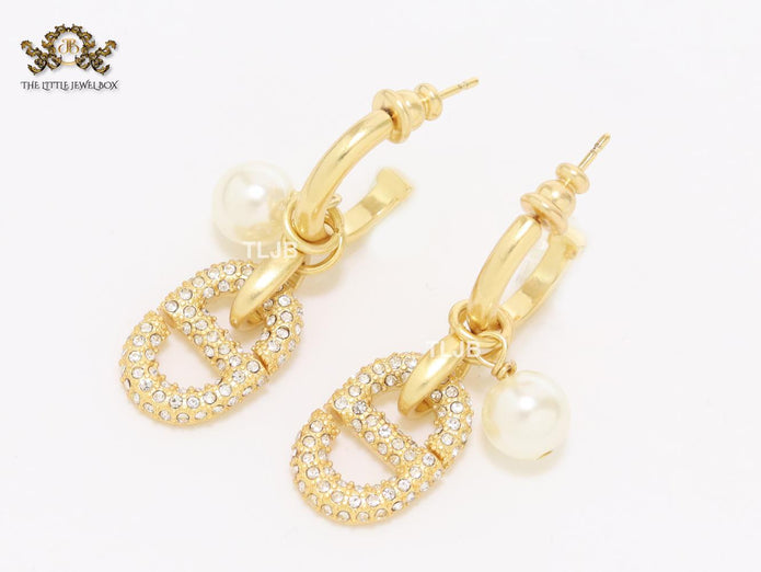 Alphabet CD earrings with cz and pearl charm