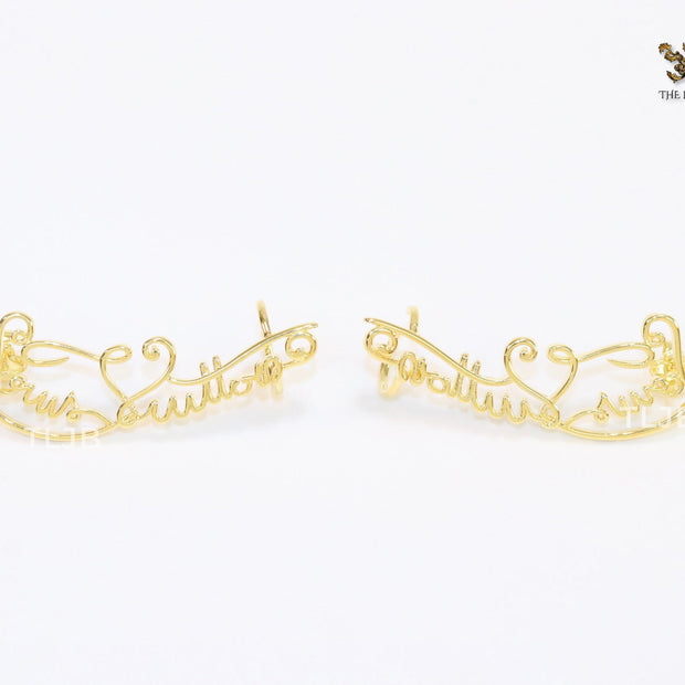 Alphabet L and V ear-cuffs in gold