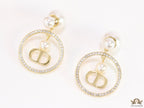 Pearl bomber studs with golden cz alphabet ring drop