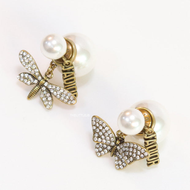 Pearl bomber studs with cz butterfly and alphabet drops