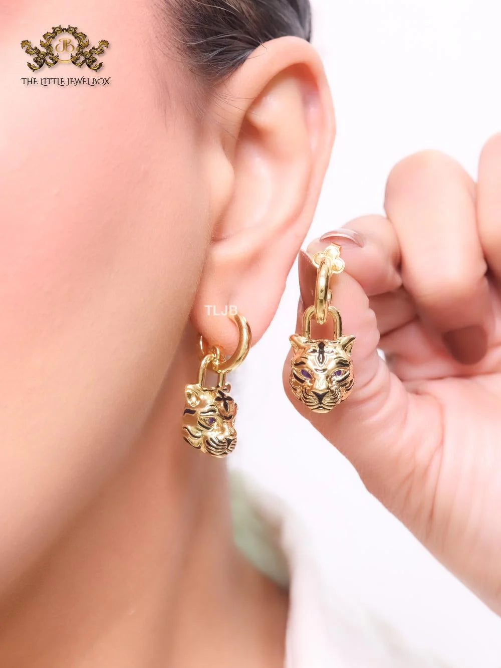 Gold & black tiger face danglers