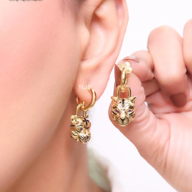 Gold & black tiger face danglers