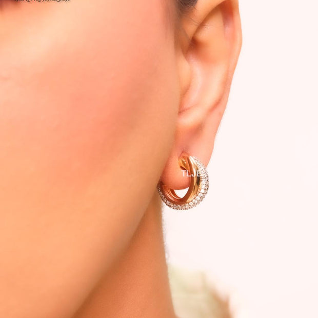 Rose gold and platinum cz small hoops