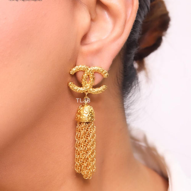 Double C gold tassel danglers