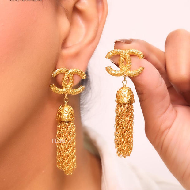 Double C gold tassel danglers