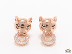 Rose gold panther face studs with cz baguette ring