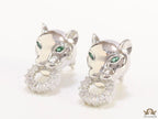 Platinum plated panther face studs with cz baguette ring