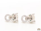 Platinum plated panther face studs with cz baguette ring