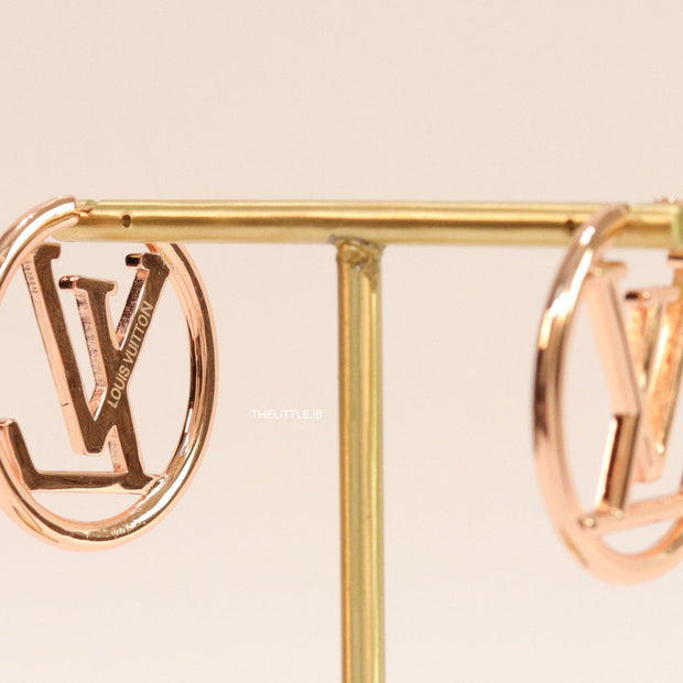 Rose Gold plated L and V alphabet hoops 40 mm