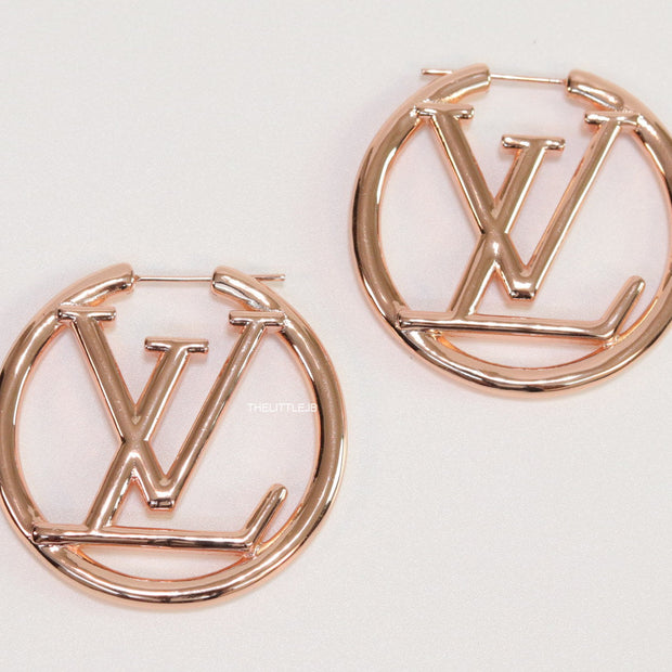 Rose Gold plated L and V alphabet hoops 40 mm