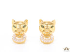 Golden panther face studs with cz baguette ring