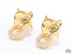 Golden panther face studs with cz baguette ring