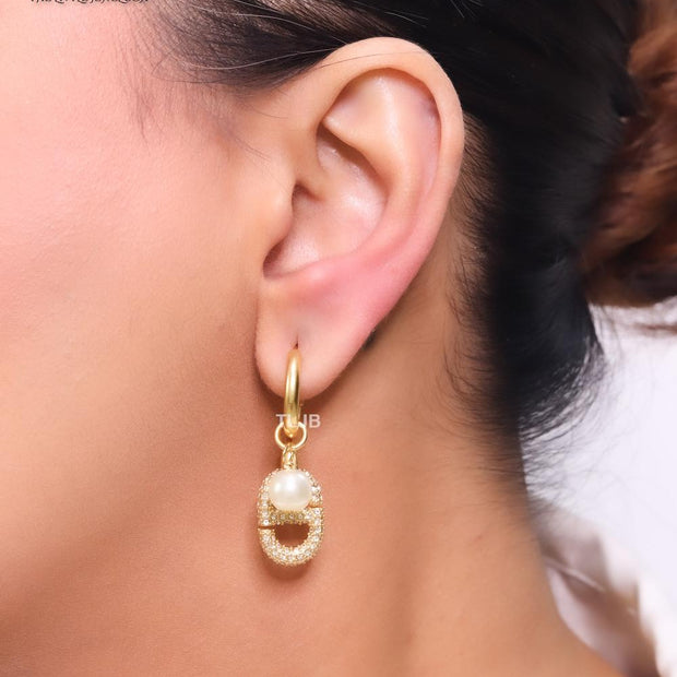 Alphabet CD earrings with cz and pearl charm