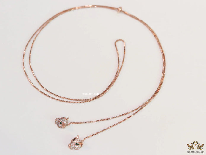 Rose gold plated knot necklace with twin cz panther pendants