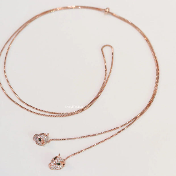 Rose gold plated knot necklace with twin cz panther pendants