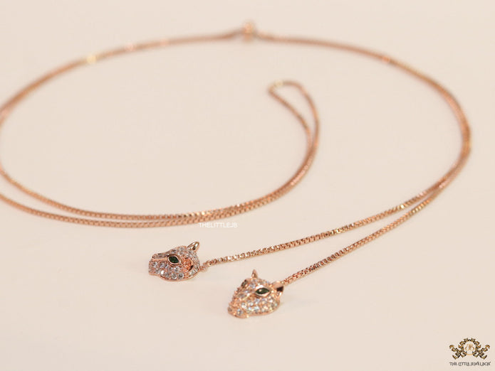 Rose gold plated knot necklace with twin cz panther pendants