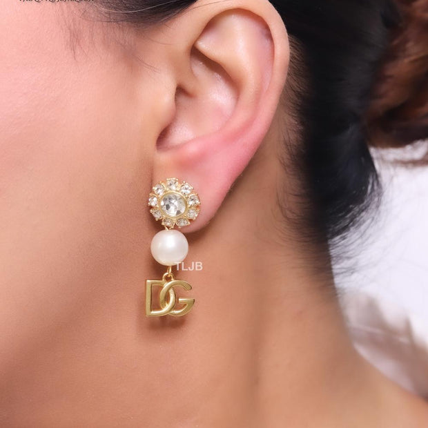 Alphabet DG gold, pearl and cz earrings