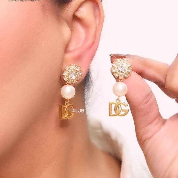 Alphabet DG gold, pearl and cz earrings