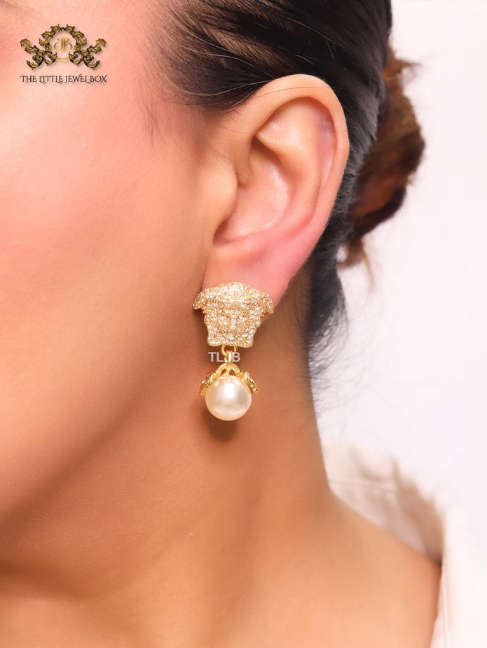 Medusa & off-white pearl earrings with cz