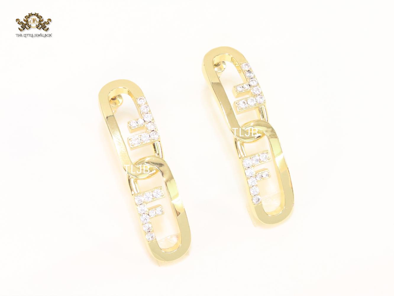 Double F cz and gold earrings