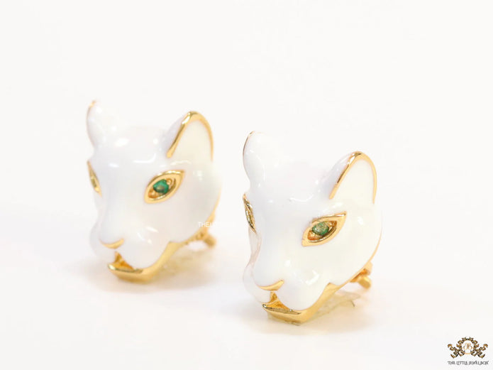 White and  golden panther face studs