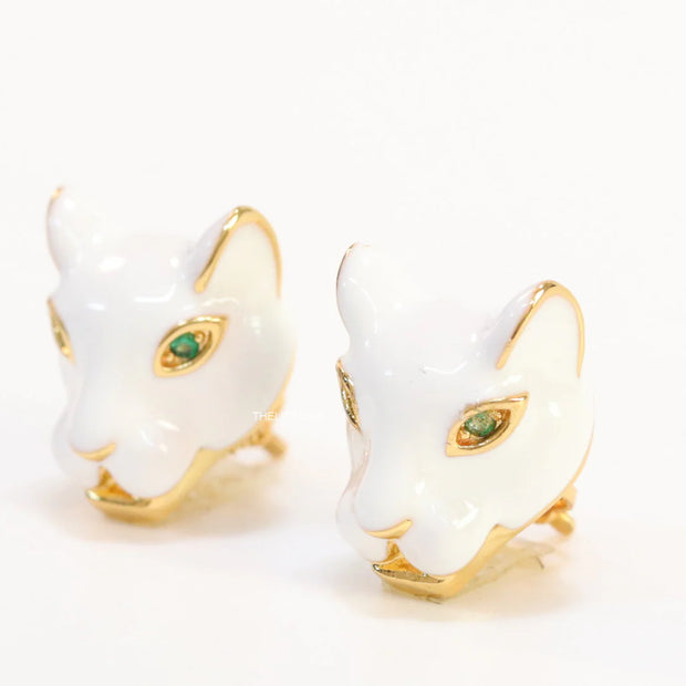 White and  golden panther face studs