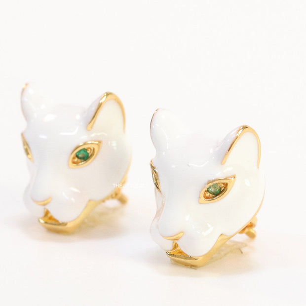 White and  golden panther face studs