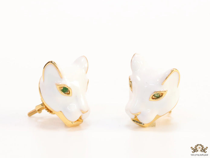 White and  golden panther face studs