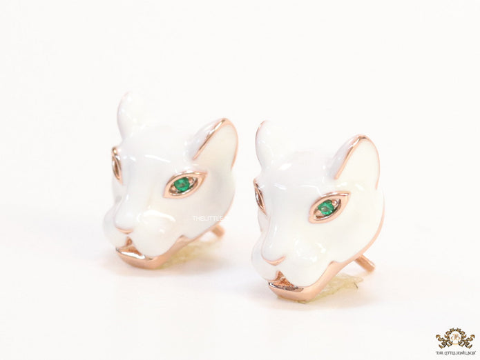 White and rose gold panther face studs
