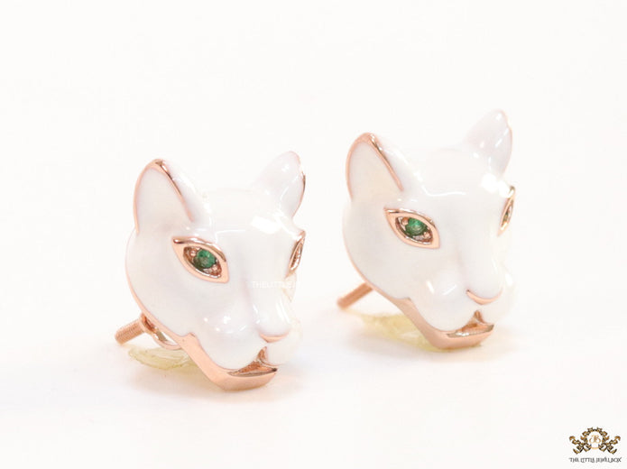 White and rose gold panther face studs