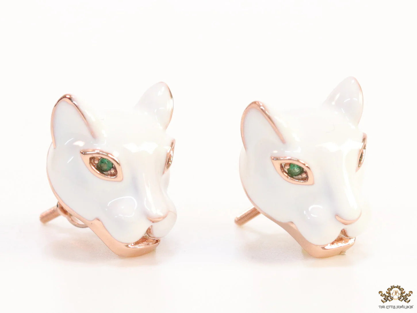 White and rose gold panther face studs