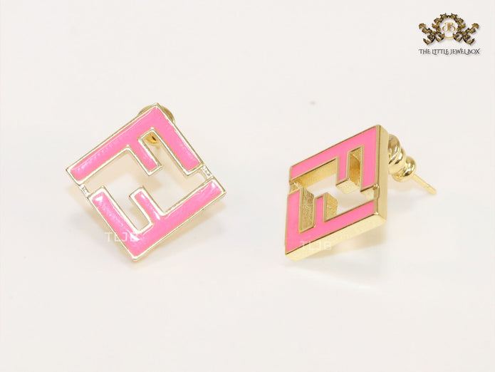 Pink Double F gold studs