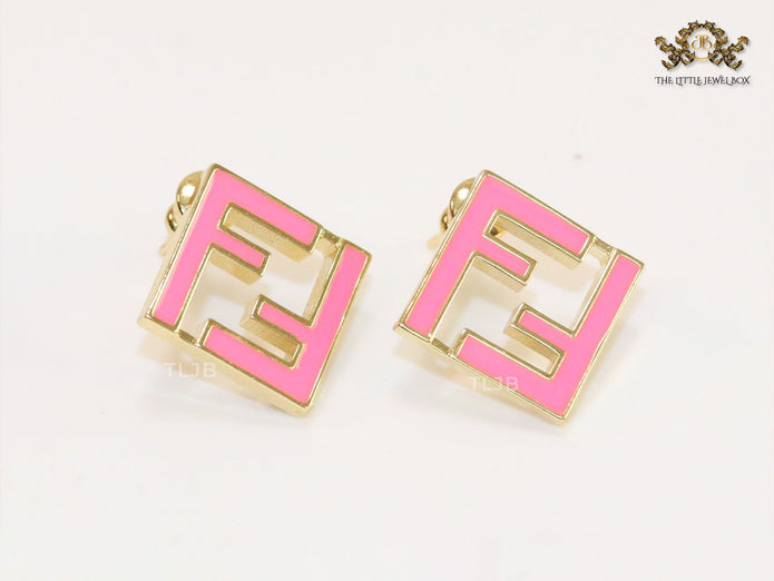 Pink Double F gold studs