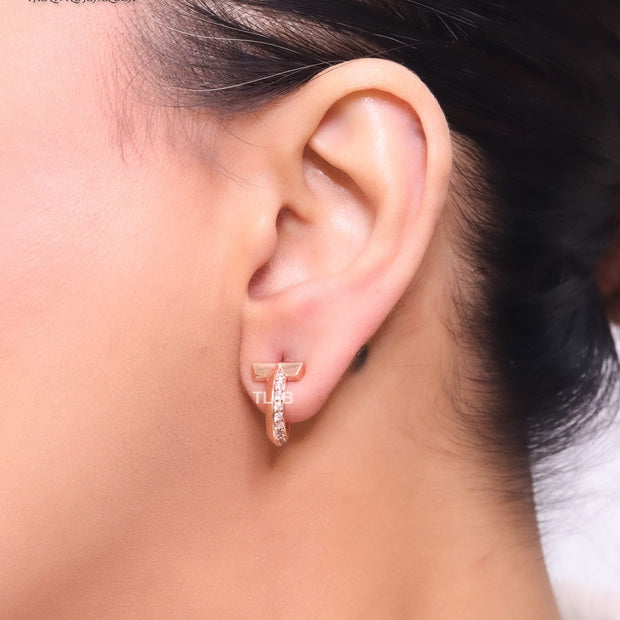 Alphabet T rose gold and cz studs
